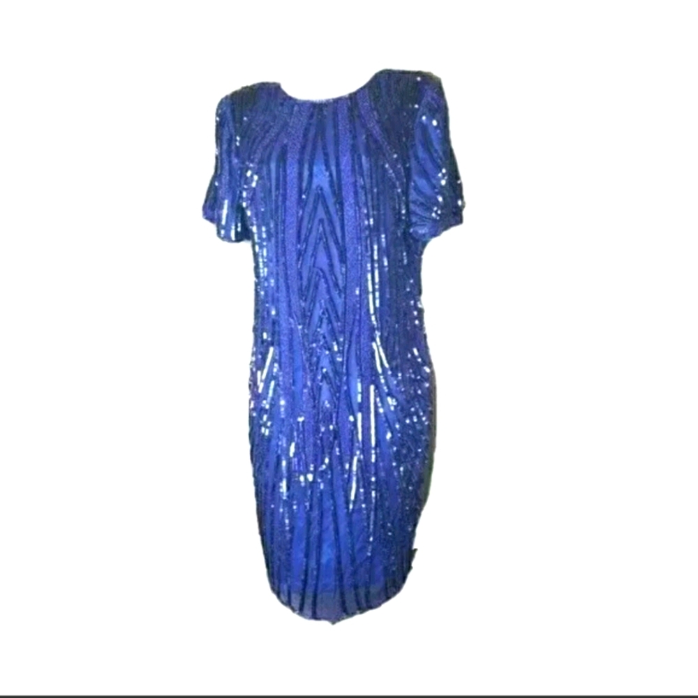 La Divina size medium blue sequin dress vintage